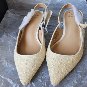 A New Day Ivory Pearl Embellished Slingback Milan Heels Size 8.5